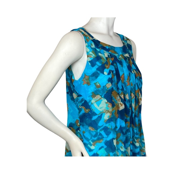 Calvin Klein Sleeveless Pleated Shift Dress Size 10 Turquoise Multicolor Print - Picture 9 of 14